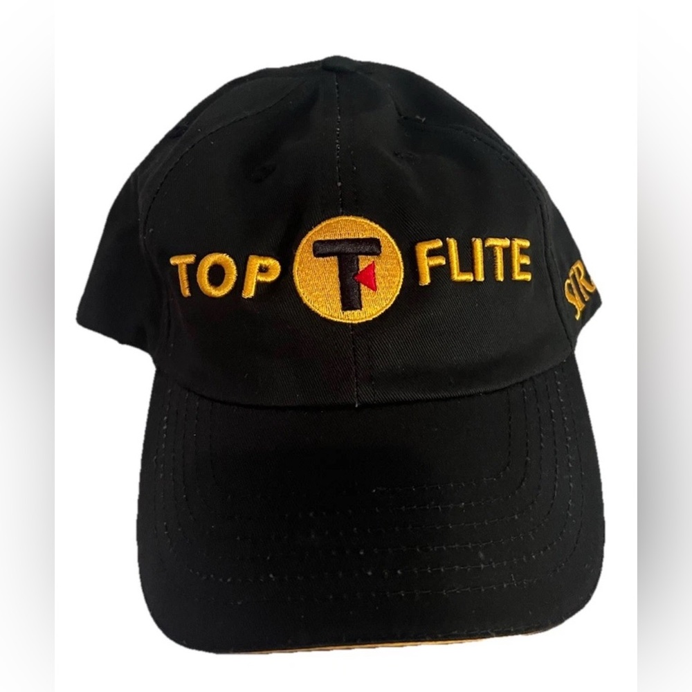 Top Flite Strata Golf Hat Cap Black‎ Gold Embroidered Adjustable Strapback